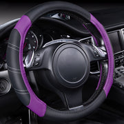 CAR PASS front view of steering wheel cover showing black purple sporty design and fit