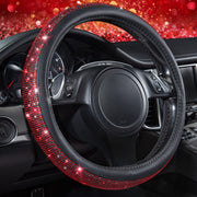 CAR PASS front view of red diamond steering wheel cover shows glam finish and fit