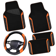 CAR PASS steering wheel cover front view showing sporty black and orange trim and secure fit
