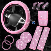 CAR PASS steering wheel cover front view showing sparkling rhinestones and stylish upgrade