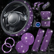 CAR PASS steering wheel cover front view showing sparkling purple trim and improved grip