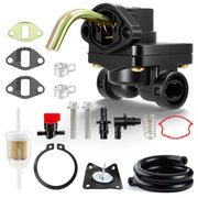 CARBBIA fuel pump front view showing inlet outlet, aids correct replacement