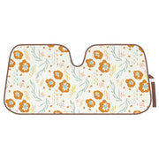 Carbella front view of orange floral sun shade showing full design and UV defense