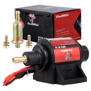 CarBole front view of inline fuel pump showing compact housing and ports for easy replacement