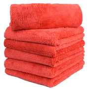 CARCAREZ front pack of six red microfiber towels showing contents and branding for fast identification