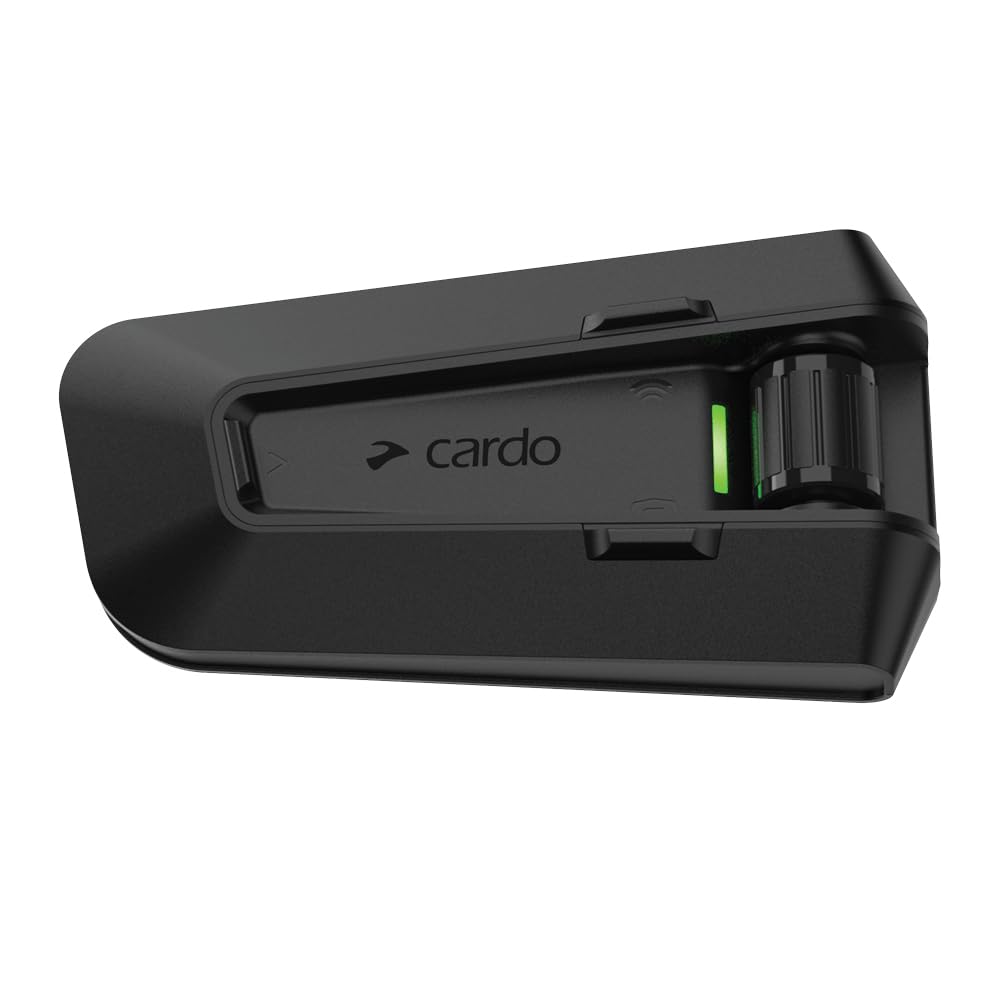 Cardo PACKTALK PRO front profile showing sleek matte finish and compact design for low-profile mounting