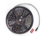 Carefree front view of 16-foot white LED strip showing adhesive backing and plug for easy replacement
