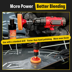Carfidant foam pad with drill attachment illustrating easy hands-free polishing