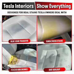 Carfidant texture detail of vegan leather before and after cleaning for restoration
