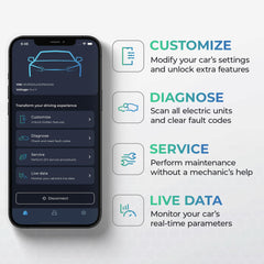 Carista OBD plugged into vehicle OBD port demonstrating easy installation