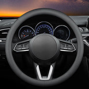 Carodi front view of black steering wheel cover showing sleek protection and comfort