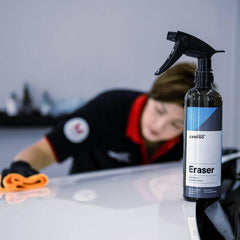 Close-up of CARPRO Eraser liquid texture demonstrating fast-drying solvent action