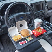 CarQiWireless front view on steering wheel showing stable surface for eating
