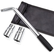 CARTMAN telescoping lug wrench front view showing compact profile and carry bag benefit