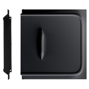 Carvmpin front view of 12-inch black slider panel showing clean frame and mesh for ventilation