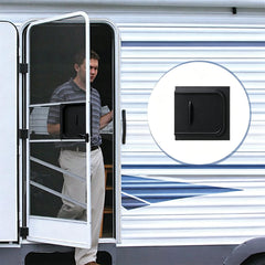 Carvmpin panel installed in RV door showing improved airflow and visibility