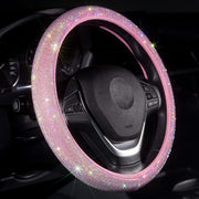Carwales front view of pink steering cover showing stylish sparkle and appeal