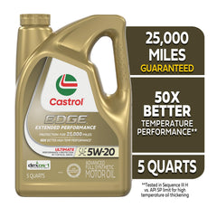 Castrol EDGE 5W-20 back label with approvals and specifications for confident compatibility