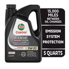 Close-up of Castrol EDGE label highlighting key specs and clarity benefit