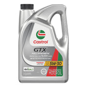 Castrol bottle front view showing GTX 5W-30 branding and clear benefits