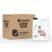 Castrol GTX front packaging showing three 1-gallon bottles and product information benefit