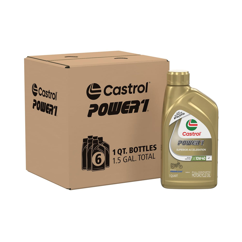 Castrol Power1 front packaging showing brand and pack of six, highlights convenience