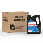 Castrol TranSynd 668 front packaging showing 1 gallon three pack and benefits