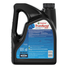 Golden fluid texture of Castrol TranSynd 668 being poured showing shear stability