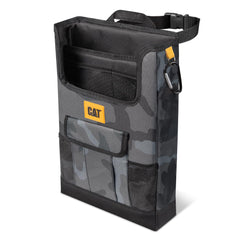CAT front view of organizer showing pockets and urban camo, keeps essentials ready