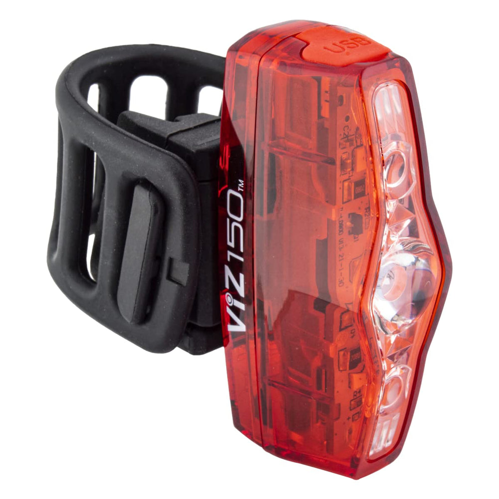CATEYE ViZ150 front view showing compact rear light and lens for improved visibility