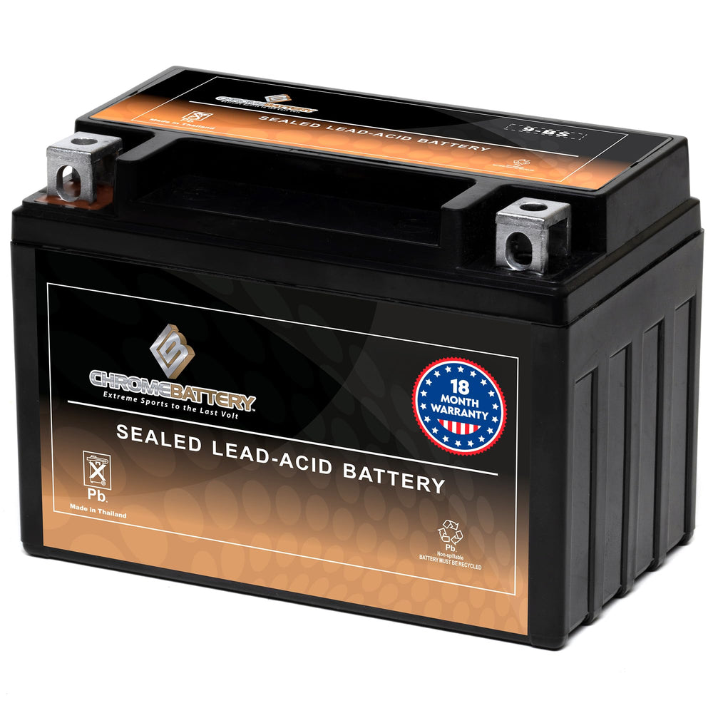 CB CHROMEBATTERY front view showing compact 12V 10Ah battery benefit easy fit