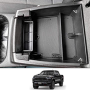 CDEFG front view of center console organizer showing neat compartments benefit easy access