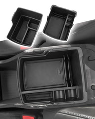 CDEFG front view of console organizer showing neat storage and improved accessibility
