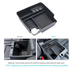 CDEFG closeup of top tray compartments for phones, coins, and small items