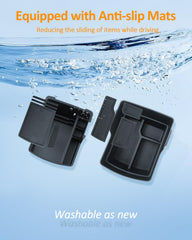 CDEFG organizer installed in Hyundai Kona armrest demonstrating tidy cabin and reachability