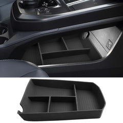 CDEFG front view of lower console organizer showing clean storage benefit