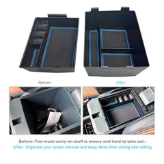 CDEFG tray in use with phone coins and keys for quick-access convenience