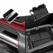 CDEFG front view of center console tray showing tidy storage benefit