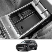 CDEFG front view of console organizer showing neat compartments and tidy storage