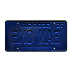 Celebrity Machines close-up of embossed letters highlighting durable stamped aluminum