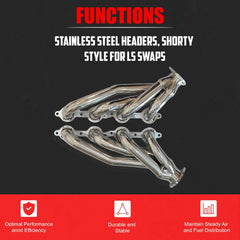 Certified Automotive Experts headers mounted on LS engine demonstrating swap compatibility