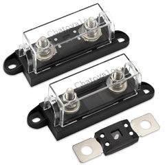 Chatovalo front view of MEGA fuse holder showing compact durable housing and cover benefit