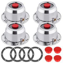 CheeMuii front view 4-pack hub caps showing polished aluminum finish and fit