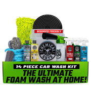 Chemical Guys front packaging showing complete 14-piece kit benefits