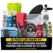 Chemical Guys front packaging showing full 16-piece kit and contents benefit