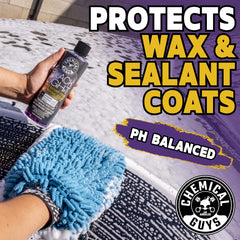 Chemical Guys foam on microfiber mitt providing gentle, scratch-free lift