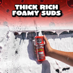 Chemical Guys chenille mitt microfiber pile close-up holding thick suds safely