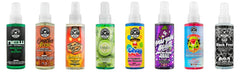 Chemical Guys four 4oz bottles arranged to compare fragrances and convenience