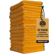 Chemical Guys front packaging of 12 gold microfiber towels showing product quantity and size