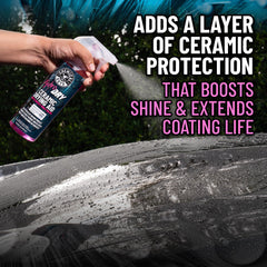 Chemical Guys HydroDry applied on car paint, showing enhanced gloss and water beading benefit